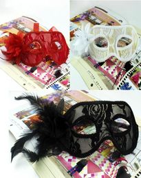 Masquerade Lace Mask Masquerade Costume for Women Mardi Gras Mask with Flower 3 ColourRed White Black7288198