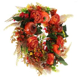 Decorative Flowers Wreath Artificial Front Door Adornment Rose Pumpkin Decor Eucalyptus Leaf Plastic Fall Simulation