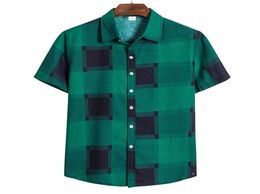 Casual Shirts For Men Large size Short Sleeve Plaid Shirts Summer Tops Loose Tropical Hawaiian Shirt Men M5XL Red Yellow Green7486858