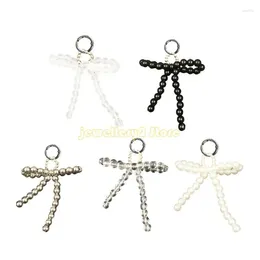 Keychains Fashion Pearl Beaded Bowknot Keychain Decorations Keyring Hanging Ornament C9GF