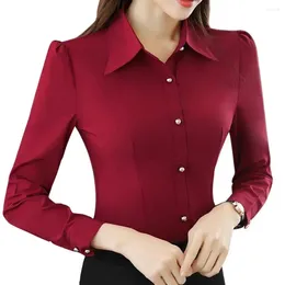 Women's Blouses Women Shirt Top Slim Fit Soft Solid Colour Long Sleeve Formal Blouse Lapel Collar Lady For Office