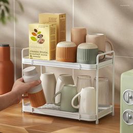 Hooks Water Cup Storage Rack With Tray Tea Coffee Glass Tabletop Double-layer Drain Shelf