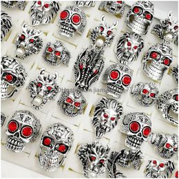 Band Rings Fashion Newest 30Pcs/Lot Gothic Punk Dragon Ring Tough Guy Vintage Mix Styles Mens Womens Jewellery Giftsize18Mm-2M Drop Deli Dhdbm