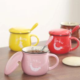 Mugs Ceramics Cup Creative Sweet Color Vintage Spoon With Lid Simple Big Belly Mug Breakfast Cups Milk Coffee Tea
