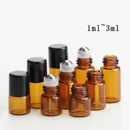 Storage Bottles 600pcs/lot 1ml 2ml 3ml 5ml Perfume Sample Vials Mini Amber Roller Essential Oil Glass Bottle With Black Plastic Cap