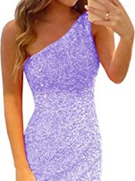 Party Dresses Sequins One-shoulder Slim Waist Sexy Wedding Gowns Elastic Prom Robe Bodycon Luxury Shinny Evening Dress