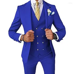 Men's Suits 2024 Men 13 Colours Summer Wedding Double Breasted Gold Button Blazers Pant Casual Jacket Coat Trousers Vest 3 Pieces Set