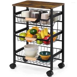 Kitchen Storage Rolling Utility Cart 4 Tyre Fruit Basket Serving