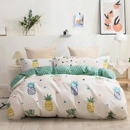 Bedding Sets Quality Cotton AB Double Sided Design Quilt Cover Green White Flower Flat Sheet Bed Set Duvet