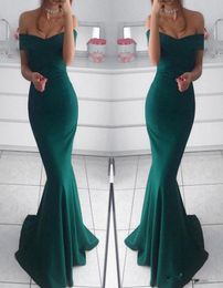 Vestidos De Fiesta Simple Dark Green Mermaid Long Evening Dresses 2018 Off Shoulder Pleats Formal Prom Party Gowns Cheap Wear8475054