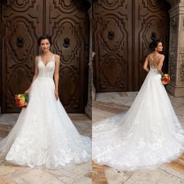 Kitty Chen 2024 Wedding Dresses Lace Appliqued Sequins Bridal Gowns V Neck Hollow Back Modern A Line Wedding Dress