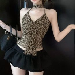 Summer camisole tank top leopard print backless hanging neck pure desire to take inside the short section outside the hot girl tight tops