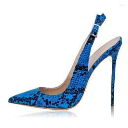 Dress Shoes Sexy Snake-effect Leather Ankle Strap Slingback Pumps Python Pattern Shallow Buckle 120mm Stiletto Heel Pointed Toe