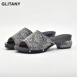 Dress Shoes Latest Black Colour Italian Women Sandals Shoe For Party African Wedding Low Heels Slip On Pumps High Quality