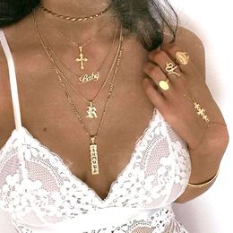 Fashionable Multi-layer Layered Collarbone Chain, Female Creative Gold Baby Letter Cross Alloy Necklace