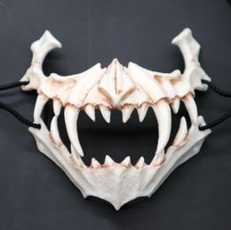 Half Animal Mask Long Teeth Demon Samurai White Bone Mask Tengu Dragon Yaksa Tiger Resin Mask Cosplay T2005091489566