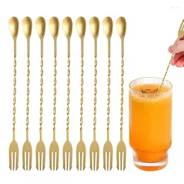 Forks 10pcs Stainless Steel Cocktail Picks Fruit Sticks Bar Spoon Stirrers With Long Handle Toothpicks Stick For Party Accessory