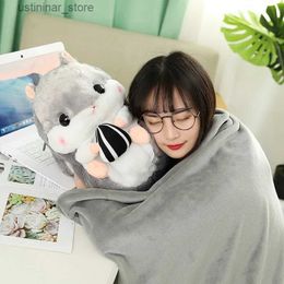 Stuffed Plush Animals 40cm Plush Hamster with Plush Blanket Stuffed Animals Mouse Toy Hand Warmer Pillow Hamster for Girlfriend Birthday Gift for Kids L47