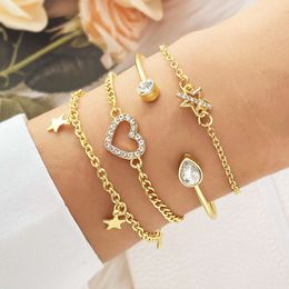 Alloy Advanced Star Women's Fashion Commuting Versatile Diamond Heart Open Bracelet Combination