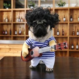 Dog Apparel Pet Funny Four-legged Clothes Guitar Wig Than Teddy Bear Cat Christmas Cosplay Costume