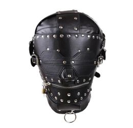 PU Leather Hood Masks Adult Products Fetish Full Cover Head Bondage Restraints Mask with Lock Cosplay Slave Sex Toy for Couples7641926