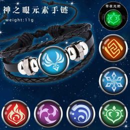 Other Bracelets Anime Game Genshin Impact Bracelet Cosplay Prop 7 Element Weapon Eye Of Original God Leather Bracelets Women Men Bangle JewelryL240415