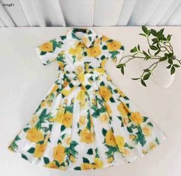 Brand girls partydress Short sleeved baby skirt Size 90-150 CM kids designer clothes Yellow floral print Princess dress 24April