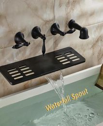 Whole And Retail Wall Mounted Bathroom Tub Faucet Oil Rubbed Bronze Waterfall Spout W Soap Dish Holder Hand Shower Sprayer8446724