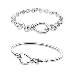 925 Sterling Silver bangle Charms Chunky Infinity Knot Chain Bracelet Beads Fit 9114012