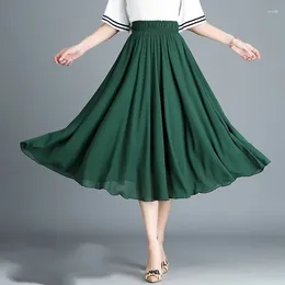 Skirts WTEMPO Spring Summer Midi Pleated Skirt Women Green Long A-line Elegant Fashion High Waist Lady Jupe Longue