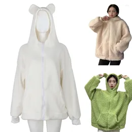 Women's Hoodies Women Winter Long Sleeve Faux Fur For Jacket Bear Ears Up Sweatshirt Cardigan Coat Oversized Loose Fleece