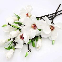 Decorative Flowers Artificial Magnolia Flower 6pcs Bridal Wedding Bouquet Cloth Plastic Fake For Party
