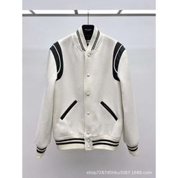 Autumn/winter Classic Academy Style Baseball Jacket Wrapped Around Shoulders Leather Trim Striped Rib Collar