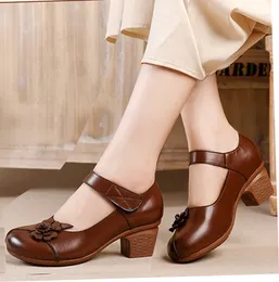 Dress Shoes LIHUAMAO Cow Leather Retro Mary Jane Chunky Heel Women Ankle Strap Pumps Party