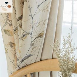 Curtain Cotton Linen Curtains For Living Dining Room Bedroom Printed Decorative Fabric Bird Tree Branch Vintage Chinese Style