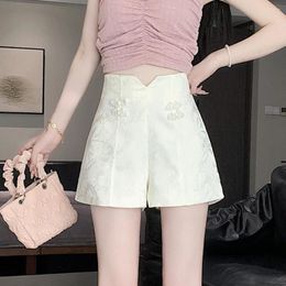 Women's Shorts Chinese Style Casual For Women Vintage Plate Button Jacquard Short Pants Female Summer High Waist Loose A-line