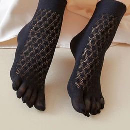 Women Socks Simple Sweat-absorbing Cotton Ice Silk Solid Colour Mesh Thin Five Finger Hosiery Breathable