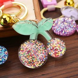 Keychains Lanyards 6 Colours Crystal Acrylic Cherry Sequins Keychain For Women Transparent Key Chain Rope Lover Car Keychain Girl Gift Key Ring