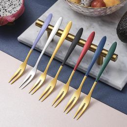 Coffee Scoops 5pcs Fruit Fork Creative Home Kitchen Western Food Stainless Steel Sign Frosted Texture Non-slip Handle Accessories