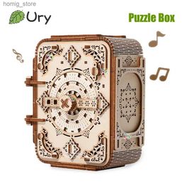 3D Puzzles URY 3D Wooden Puzzle Music Antique Password Treasure Box Lockbox DIY Advanced Assembly Model Toys Creative Gift for Lady Girls Y240415