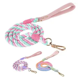 Dog Collars Tie Out Rope Lead 4FT Durable With Soft Leather Handle Colourful Strong Pet Traction