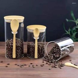 Storage Bottles Transparent Glass Containers With Bamboo Lids Jar Wooden Spoon For Flour Brown Sugar And Loose Leaf Tea