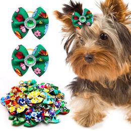 Dog Apparel 20pcs Pet Bow Decoration Summer Flowers Hand-made Hair Rubber Bands Bows For Cute Cats Pets Accessories Supplier