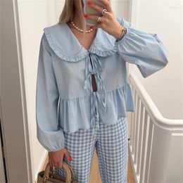 Women's Blouses Elegant Lapel Collar Long Sleeves Top Women Shirts Spring Summer 2024 Cropped Bow Blouse Korean Style Shirt Chic