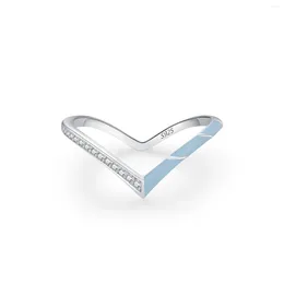 Cluster Rings Light Luxury 925 Sterling Silver Letter V-shaped Blue Diamond Ring Suitable For Women With European And American Personalities