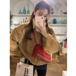 Women's Fur Autumn Women Brown Jackets Faux Teddy Outerwear Female Overcoat Jacket Winter Short Coat Womens Fashion Vintage Suit Kawaii