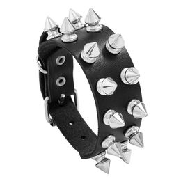 Hot Selling Jewellery Punk Style 2 Row Spike Leather Bracelet Personality Fashion Rock Mens Bracelet