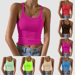 Women's Tanks Casual White Sleeveless Cotton Cami Top Women Fashion Ribbed Crop Tees Ladies Basic Fitness Camisole Summer 2024 Y2K