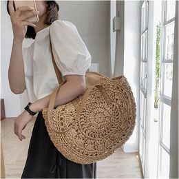 Storage Bags Straw Beach Shoulder Bag Handmade Woven Handbag Women Travel Bohemian Summer Vacation Casual Totes Cosmetic