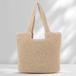 Drawstring Ladies Straw Woven Tote Bags Summer Casual Large Capacity Handbags Fashion Beach Women Shoulder Rope Handmade Shopper